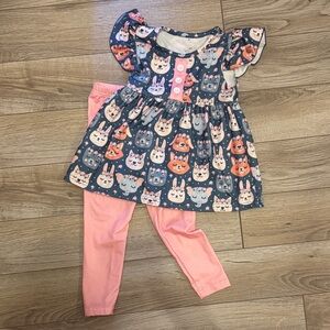 Adorable Cat Print Kids Matching Set - Blue and Pink